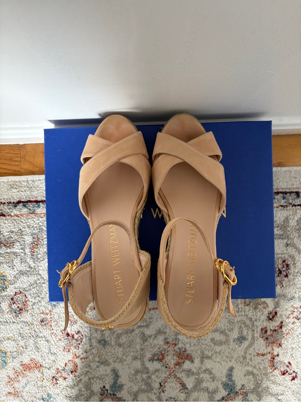Stuart Weitzman Mirela Espadrille Wedge Sandal in Beige Suede - Picture 7 of 9